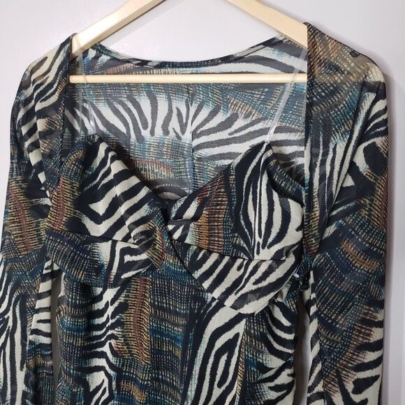 S-Twelve Large Black and Brown Animal Zebra Print Bodycon Dress - Picture 2 of 14
